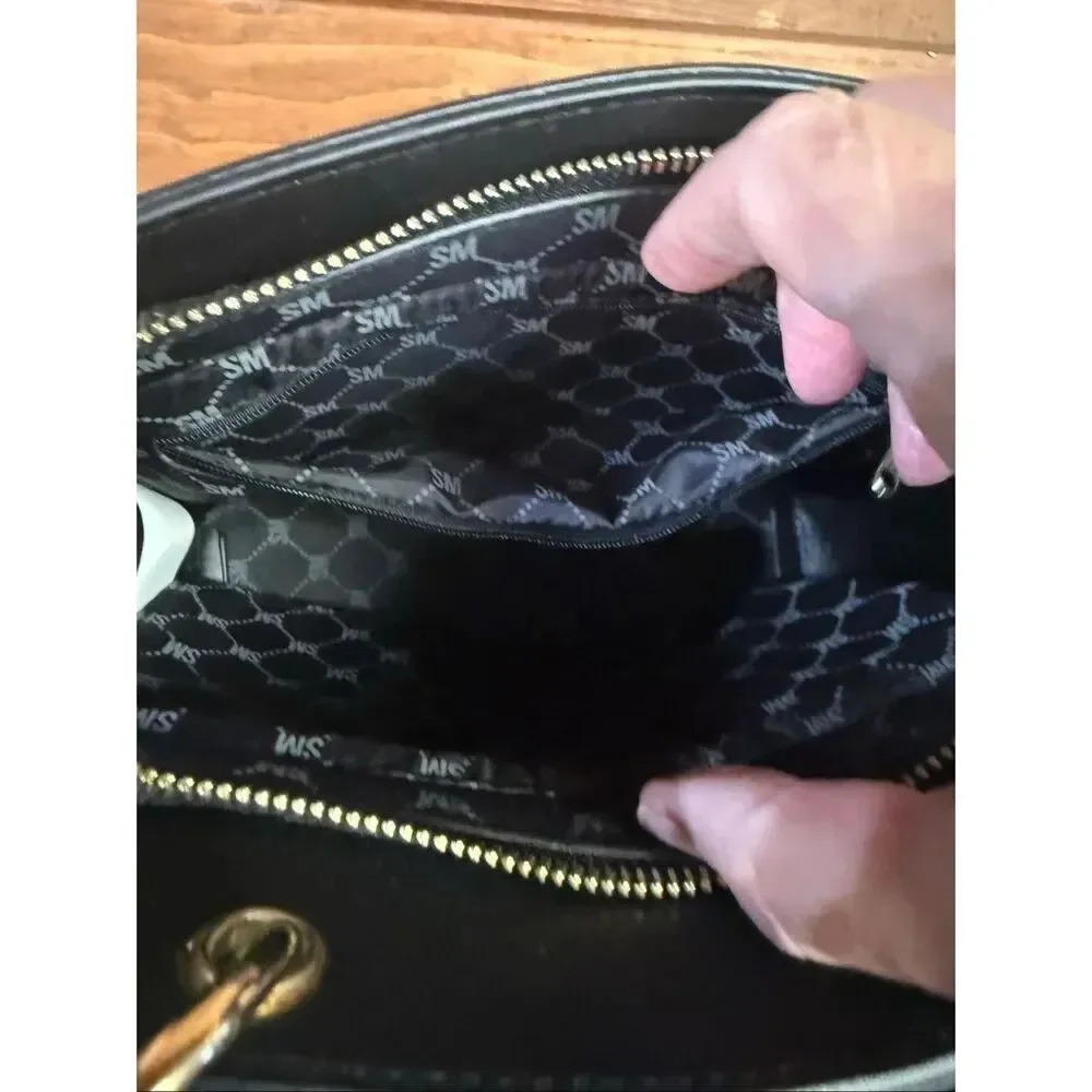 Steve Madden Bevelyn Rhinestone Crystal Logo Crossbody/Tote Black/Gold/Silver